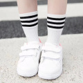 Custom Logo Cotton Unisex 3 Striped Teen Girl White School Crew Socks